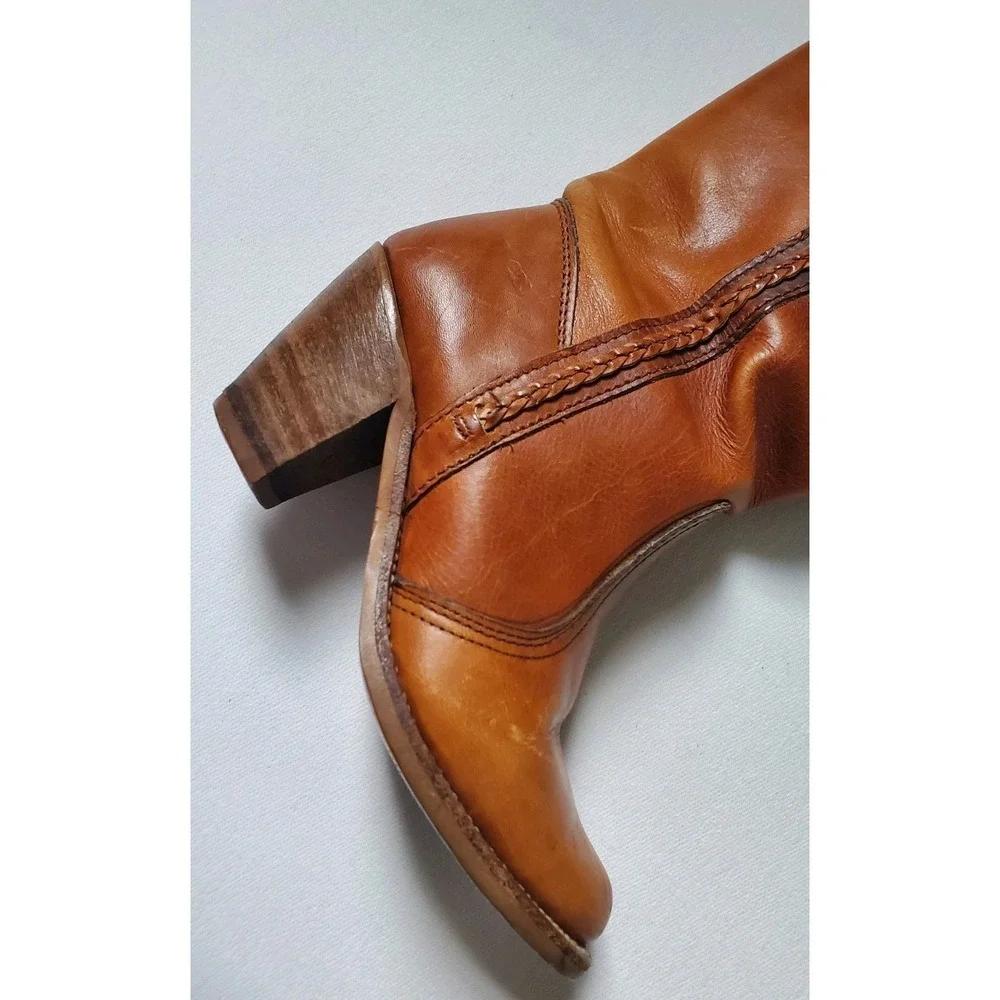 Vtg 70s Dexter Leather Knee High Boots Womens Sz 5 M Brown Weave Made In USA